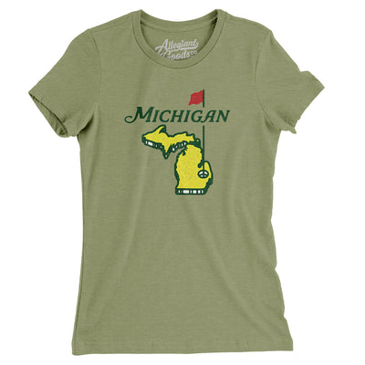 Michigan Golf Women's T-Shirt-Light Olive-Allegiant Goods Co. Vintage Sports Apparel