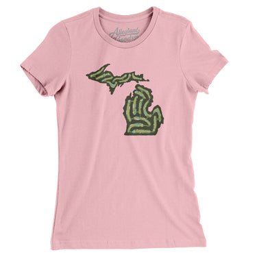 Michigan Golf Course Map Women's T-Shirt-Light Pink-Allegiant Goods Co. Vintage Sports Apparel