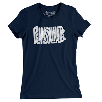 Pennsylvania State Shape Text Women's T-Shirt-Midnight Navy-Allegiant Goods Co. Vintage Sports Apparel