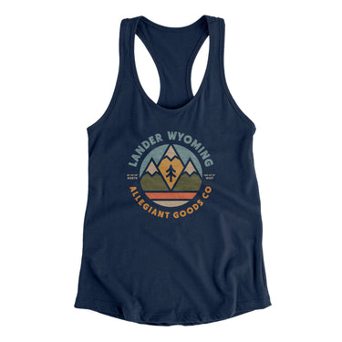 Lander Wyoming Retro Badge Women's Racerback Tank-Midnight Navy-Allegiant Goods Co. Vintage Sports Apparel