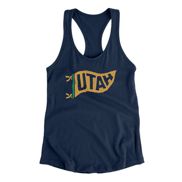 Utah Pennant Women's Racerback Tank-Midnight Navy-Allegiant Goods Co. Vintage Sports Apparel