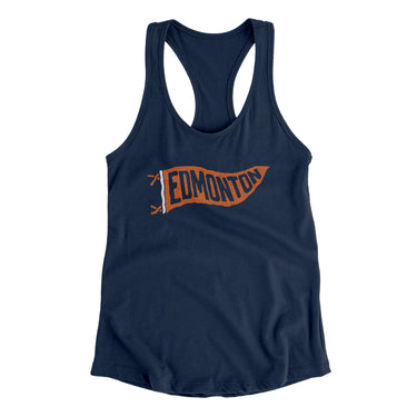 Edmonton Pennant Women's Racerback Tank-Midnight Navy-Allegiant Goods Co. Vintage Sports Apparel