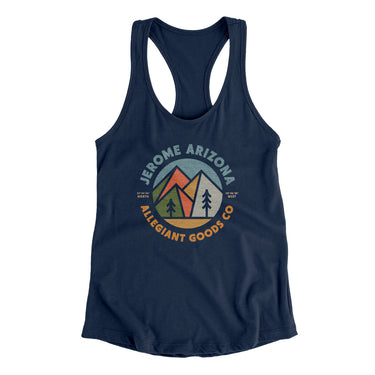 Jerome Arizona Retro Badge Women's Racerback Tank-Midnight Navy-Allegiant Goods Co. Vintage Sports Apparel