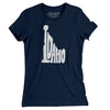 Idaho State Shape Text Women's T-Shirt-Midnight Navy-Allegiant Goods Co. Vintage Sports Apparel