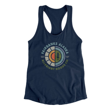 Fairbanks Alaska Retro Badge Women's Racerback Tank-Midnight Navy-Allegiant Goods Co. Vintage Sports Apparel