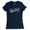 New York Vintage Script Women's T-Shirt-Midnight Navy-Allegiant Goods Co. Vintage Sports Apparel