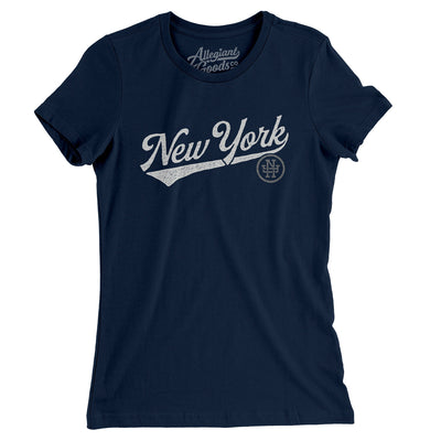New York Vintage Script Women's T-Shirt-Midnight Navy-Allegiant Goods Co. Vintage Sports Apparel