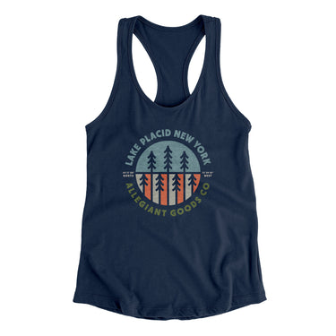 Lake Placid New York Retro Badge Women's Racerback Tank-Midnight Navy-Allegiant Goods Co. Vintage Sports Apparel