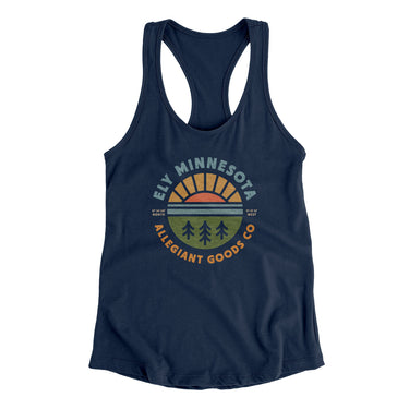 Ely Minnesota Retro Badge Women's Racerback Tank-Midnight Navy-Allegiant Goods Co. Vintage Sports Apparel
