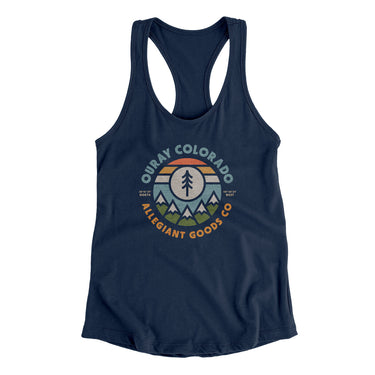 Ouray Colorado Retro Badge Women's Racerback Tank-Midnight Navy-Allegiant Goods Co. Vintage Sports Apparel