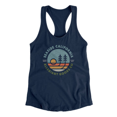 Seaside California Retro Badge Women's Racerback Tank-Midnight Navy-Allegiant Goods Co. Vintage Sports Apparel