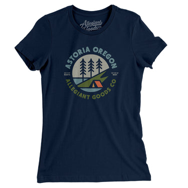 Astoria Oregon Retro Badge Women's T-Shirt-Midnight Navy-Allegiant Goods Co. Vintage Sports Apparel