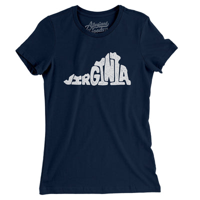 Virginia State Shape Text Women's T-Shirt-Midnight Navy-Allegiant Goods Co. Vintage Sports Apparel