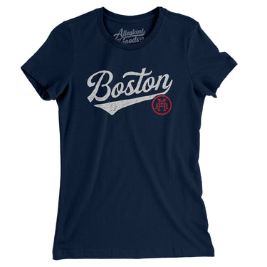Boston Vintage Script Women's T-Shirt-Midnight Navy-Allegiant Goods Co. Vintage Sports Apparel