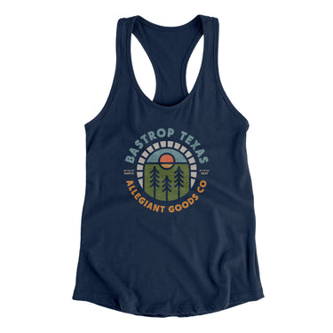 Bastrop Texas Retro Badge Women's Racerback Tank-Midnight Navy-Allegiant Goods Co. Vintage Sports Apparel