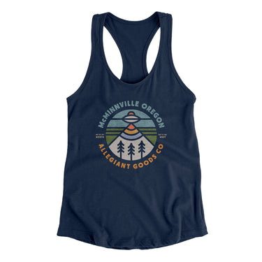 Mcminnville Oregon Retro Badge Women's Racerback Tank-Midnight Navy-Allegiant Goods Co. Vintage Sports Apparel