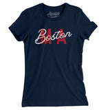 Boston Ma Overprint Overprinted Women's T-Shirt-Midnight Navy-Allegiant Goods Co. Vintage Sports Apparel