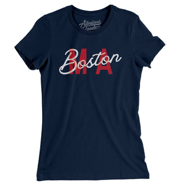 Boston Ma Overprint Overprinted Women's T-Shirt-Midnight Navy-Allegiant Goods Co. Vintage Sports Apparel