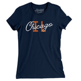 Chicago Illinois Overprinted Women's T-Shirt-Midnight Navy-Allegiant Goods Co. Vintage Sports Apparel