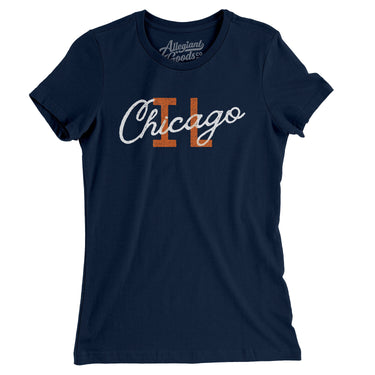 Chicago Illinois Overprinted Women's T-Shirt-Midnight Navy-Allegiant Goods Co. Vintage Sports Apparel