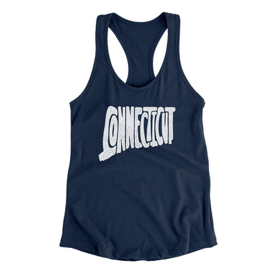 Connecticut State Shape Text Women's Racerback Tank-Midnight Navy-Allegiant Goods Co. Vintage Sports Apparel