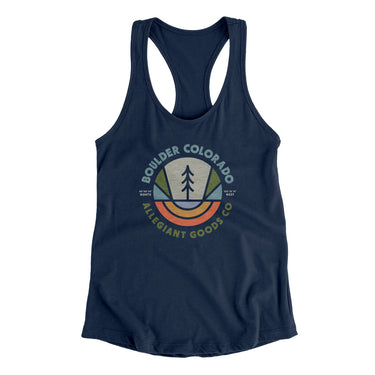 Boulder Colorado Retro Badge Women's Racerback Tank-Midnight Navy-Allegiant Goods Co. Vintage Sports Apparel