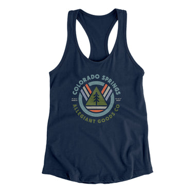 Colorado Springs Retro Badge Women's Racerback Tank-Midnight Navy-Allegiant Goods Co. Vintage Sports Apparel