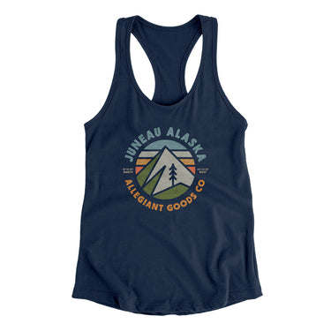 Juneau Alaska Retro Badge Women's Racerback Tank-Midnight Navy-Allegiant Goods Co. Vintage Sports Apparel