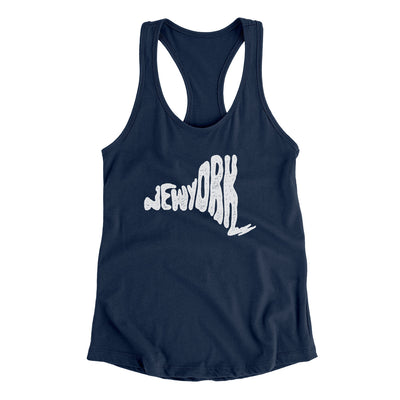 New York State Shape Text Women's Racerback Tank-Midnight Navy-Allegiant Goods Co. Vintage Sports Apparel