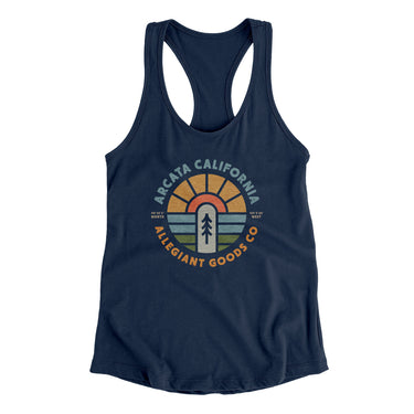 Arcata California Retro Badge Women's Racerback Tank-Midnight Navy-Allegiant Goods Co. Vintage Sports Apparel