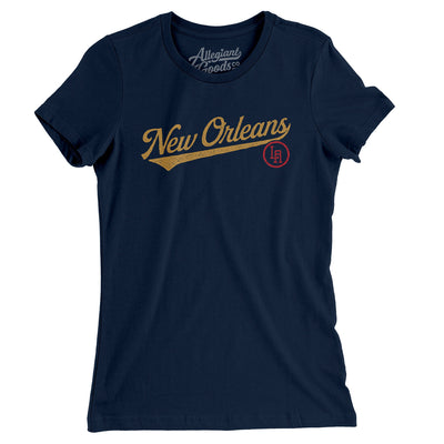 New Orleans Vintage Script Women's T-Shirt-Midnight Navy-Allegiant Goods Co. Vintage Sports Apparel