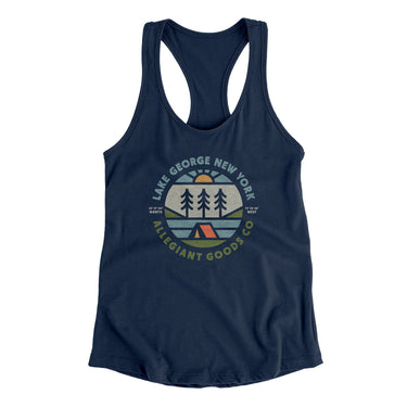 Lake George New York Retro Badge Women's Racerback Tank-Midnight Navy-Allegiant Goods Co. Vintage Sports Apparel