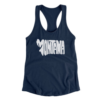 Montana State Shape Text Women's Racerback Tank-Midnight Navy-Allegiant Goods Co. Vintage Sports Apparel