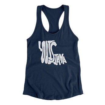 Louisiana State Shape Text Women's Racerback Tank-Midnight Navy-Allegiant Goods Co. Vintage Sports Apparel
