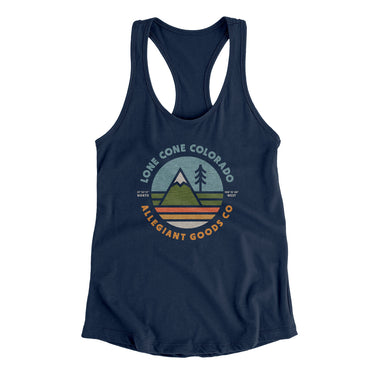 Lone Cone Colorado Retro Badge Women's Racerback Tank-Midnight Navy-Allegiant Goods Co. Vintage Sports Apparel