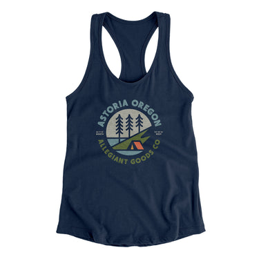 Astoria Oregon Retro Badge Women's Racerback Tank-Midnight Navy-Allegiant Goods Co. Vintage Sports Apparel