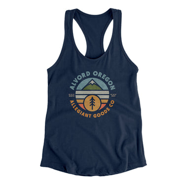 Alvord Oregon Retro Badge Women's Racerback Tank-Midnight Navy-Allegiant Goods Co. Vintage Sports Apparel