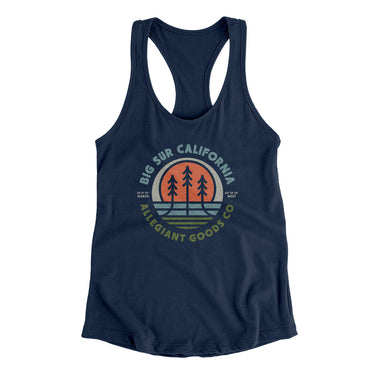 Big Sur California Retro Badge Women's Racerback Tank-Midnight Navy-Allegiant Goods Co. Vintage Sports Apparel