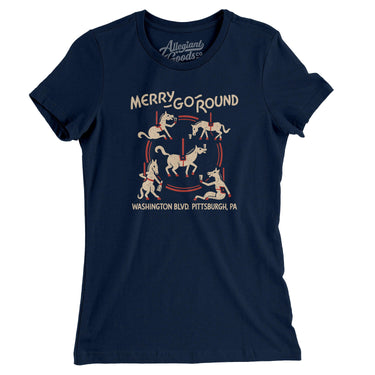 Merry Go Round Pittsburgh Women's T-Shirt-Midnight Navy-Allegiant Goods Co. Vintage Sports Apparel