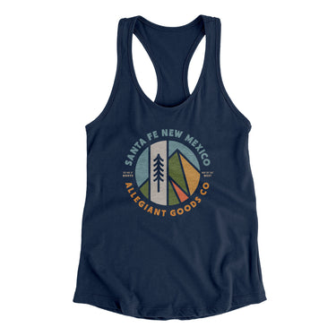 Santa Fe New Mexico Retro Badge Women's Racerback Tank-Midnight Navy-Allegiant Goods Co. Vintage Sports Apparel