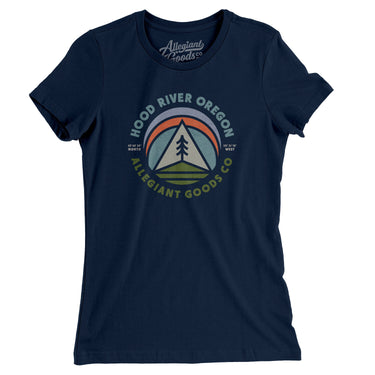 Hood River Oregon Retro Badge Women's T-Shirt-Midnight Navy-Allegiant Goods Co. Vintage Sports Apparel