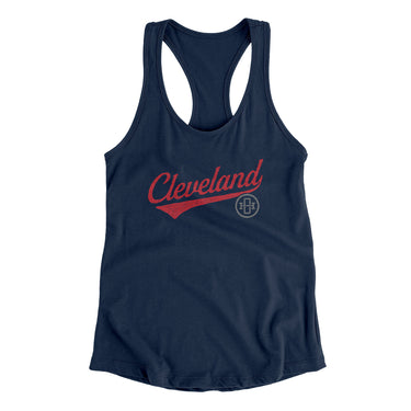 Cleveland Vintage Script Women's Racerback Tank-Midnight Navy-Allegiant Goods Co. Vintage Sports Apparel