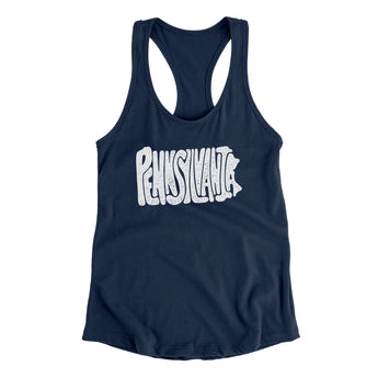 Pennsylvania State Shape Text Women's Racerback Tank-Midnight Navy-Allegiant Goods Co. Vintage Sports Apparel