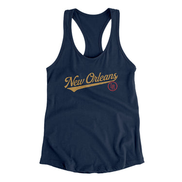 New Orleans Vintage Script Women's Racerback Tank-Midnight Navy-Allegiant Goods Co. Vintage Sports Apparel
