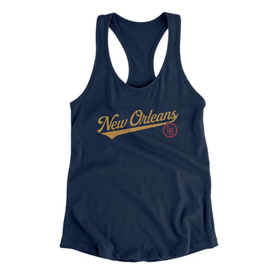 New Orleans Vintage Script Women's Racerback Tank-Midnight Navy-Allegiant Goods Co. Vintage Sports Apparel