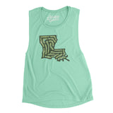 Louisiana Golf Course Map Women's Flowey Scoopneck Muscle Tank-Mint-Allegiant Goods Co. Vintage Sports Apparel