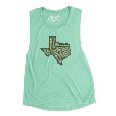 Texas Golf Course Map Women's Flowey Scoopneck Muscle Tank-Mint-Allegiant Goods Co. Vintage Sports Apparel