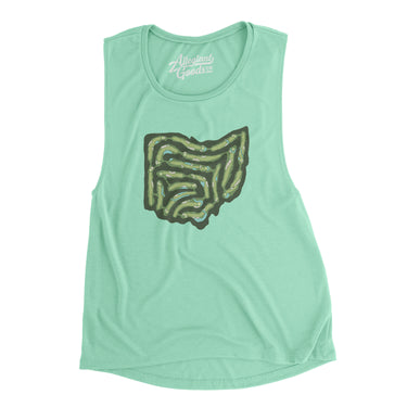 Ohio Golf Course Map Women's Flowey Scoopneck Muscle Tank-Mint-Allegiant Goods Co. Vintage Sports Apparel