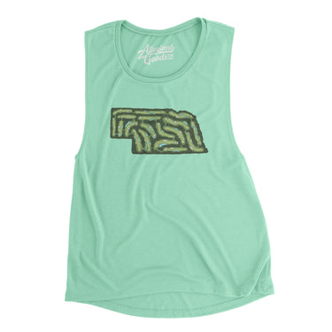 Nebraska Golf Course Women's Flowey Scoopneck Muscle Tank-Mint-Allegiant Goods Co. Vintage Sports Apparel