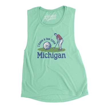 I Have A Tee Time In Michigan Women's Flowey Scoopneck Muscle Tank-Mint-Allegiant Goods Co. Vintage Sports Apparel